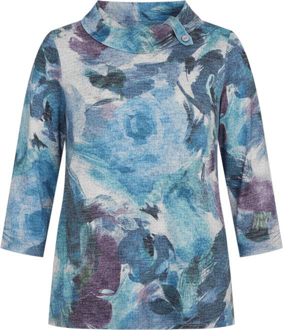 Women's Classic Floral Brushstroke Mock Neck Top