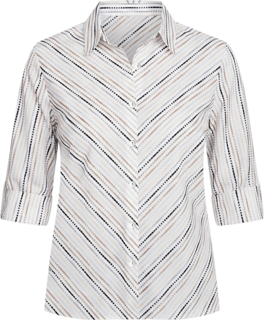 Women's Classic Mitered Textured Stripe Button Front Top