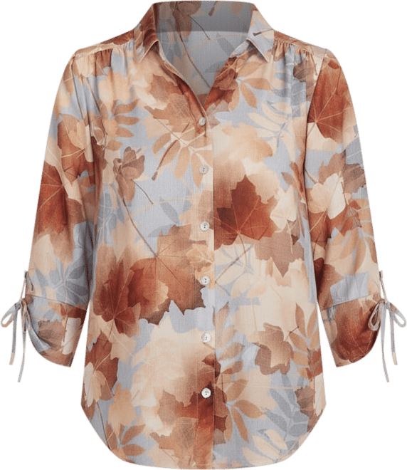 Women's Classic Textured Leaf Button Front Top