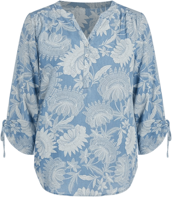 Women's Classic Floral Monotone Lyocell Henley Top