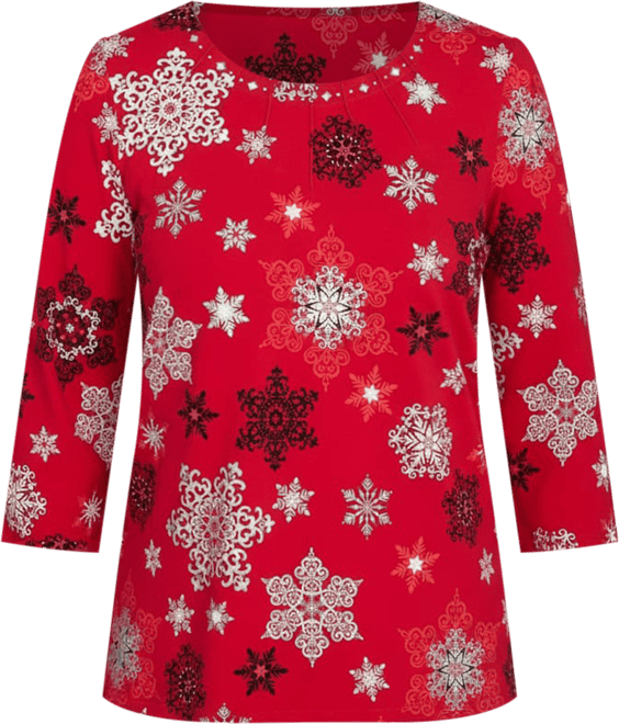 Women's Classic Embellished Snowflake Pleated Neck Top
