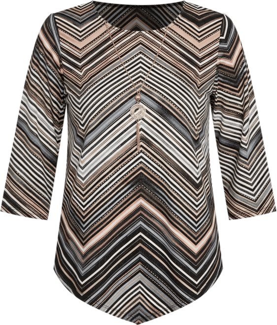 Women's Classic Chevron Stripe Top with Necklace