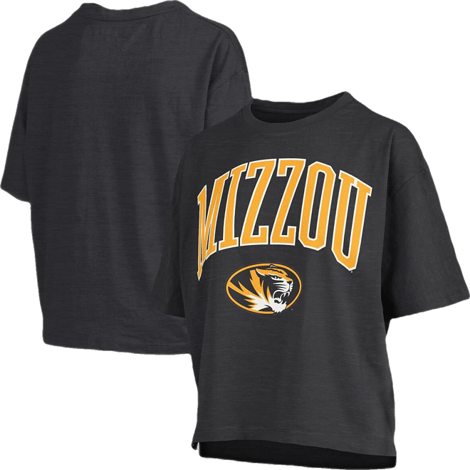 Women's Black Missouri Tigers Nelson Arch Over Logo Waist Length Oversized Slub T-Shirt