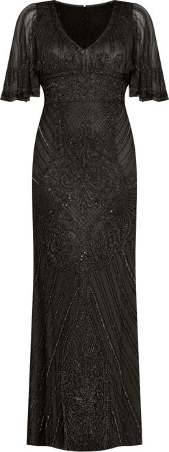 Women's Cape Sleeve V-Neck Beaded Gown