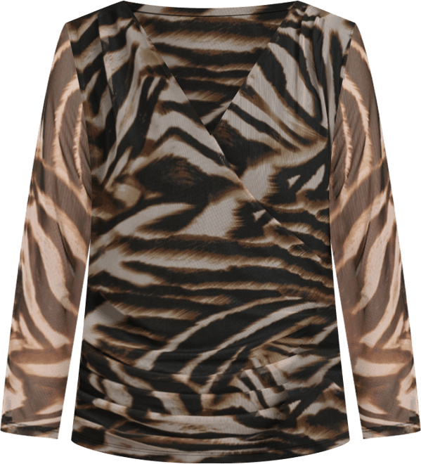 Women's 3/4-Sleeve Printed Mesh V-Neck Top