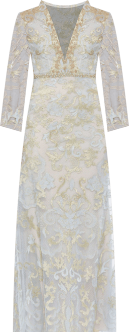 Women's Long Sleeve Applique V-Neck Gown