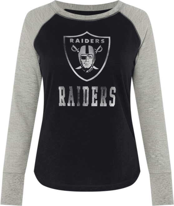 Women's  Black, Heather Gray Distressed Las Vegas Raiders Waffle Knit Raglan Long Sleeve T-shirt