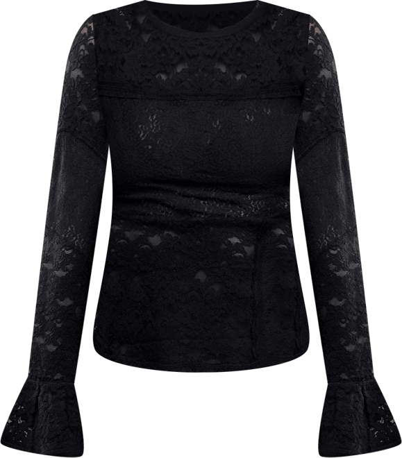 Women's Flared-Sleeve Sheer Lace Top