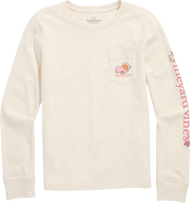 Girls' Thanksgiving Whale Long-Sleeve Pocket Tee