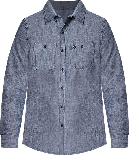 Polo Solid Canvas Slub Mens Y Neck Long Sleeve Classic