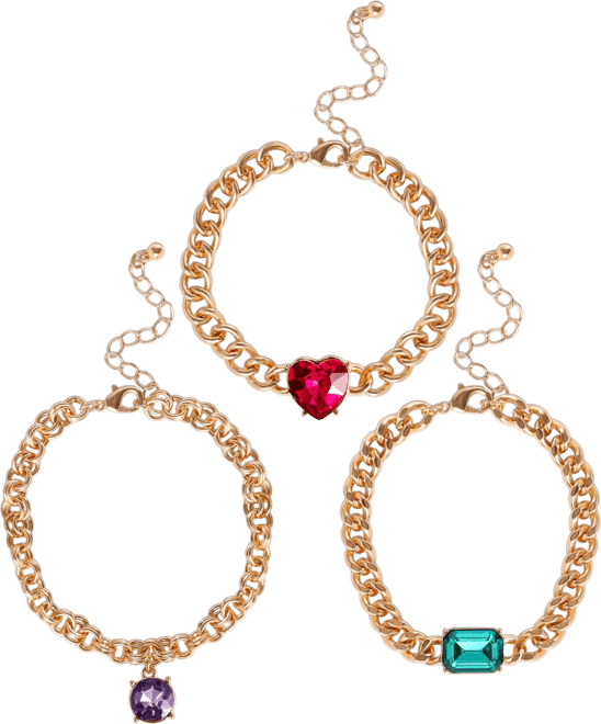 3-Piece Chunky Gemstone Chain Bracelet Set