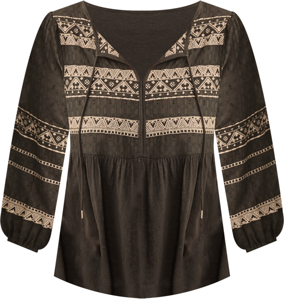 Women's Mixed Trim Peasant Top