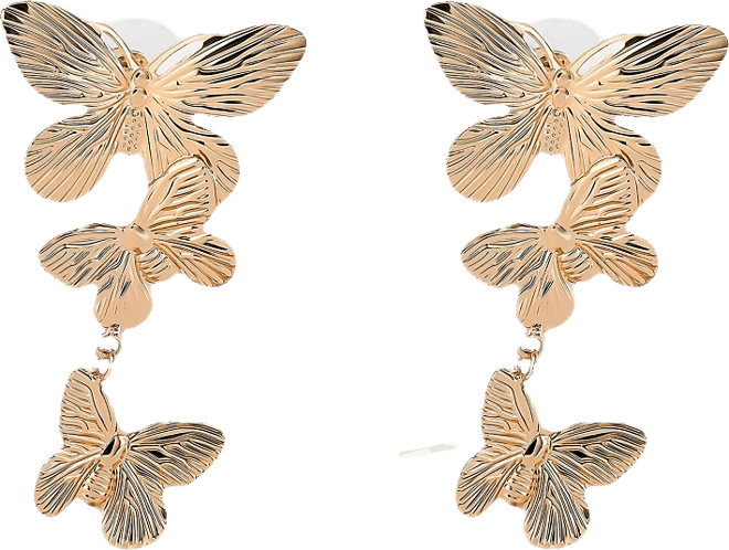 Cluster Butterfly Drop Earrings in Gold-Tone