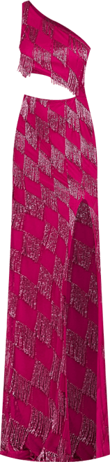 Women's One Shoulder Fringe Gown