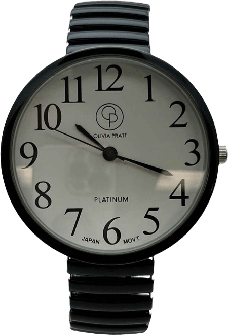 Black Stretch Band Big Face Shiny Colors Women Watch