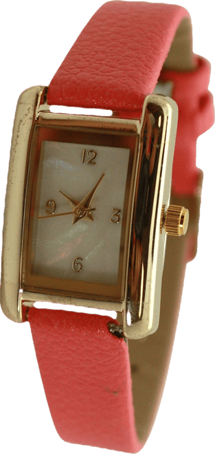 Coral Thin Gold Square Face Solid Faux Leather Women Watch