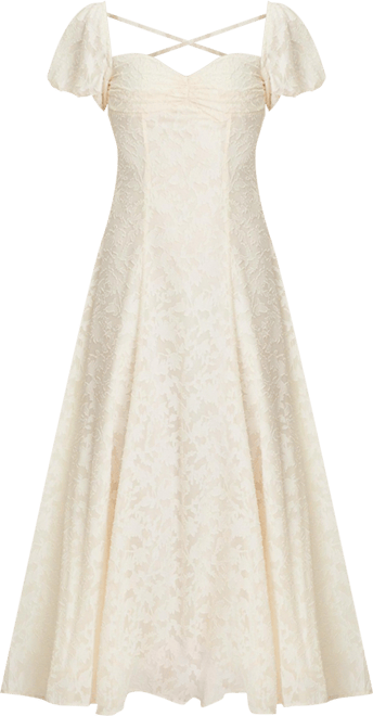 Women Pandora White Bubble Sleeve Backless Maxi Dress