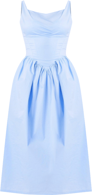 Women Reina Blue Drop Waist Corset Midi Dress