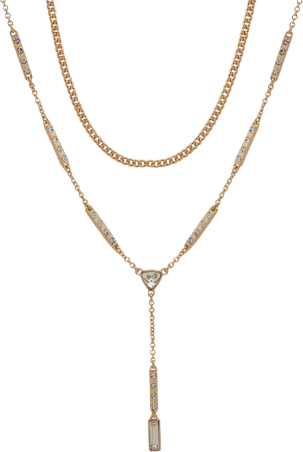 Crystal Geometric Layered Lariat Necklace, 16" + 3" extender