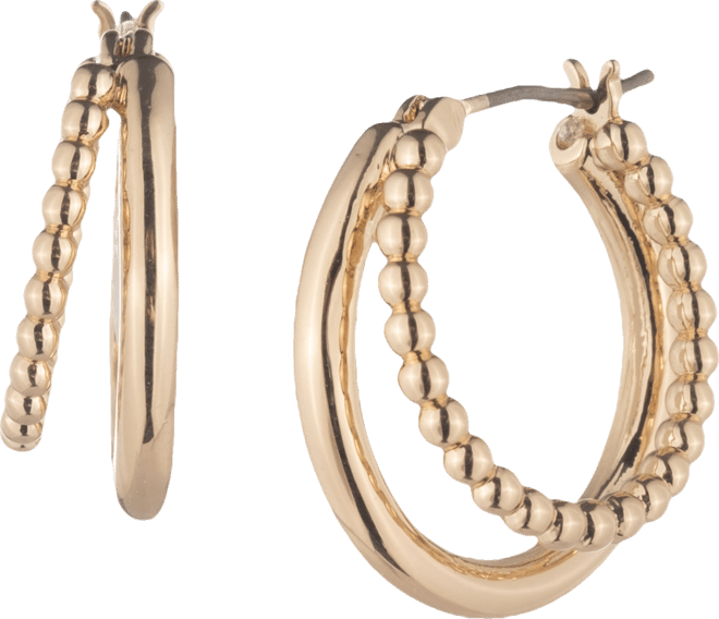 Small Beaded Split Hoop Earrings, 0.58"