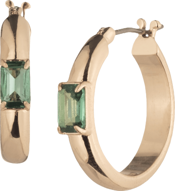 Small Baguette Stone Hoop Earrings, 0.8"