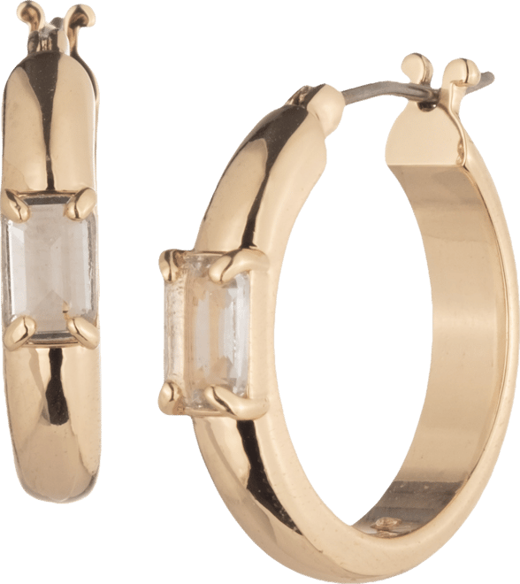 Small Baguette Stone Hoop Earrings, 0.8"