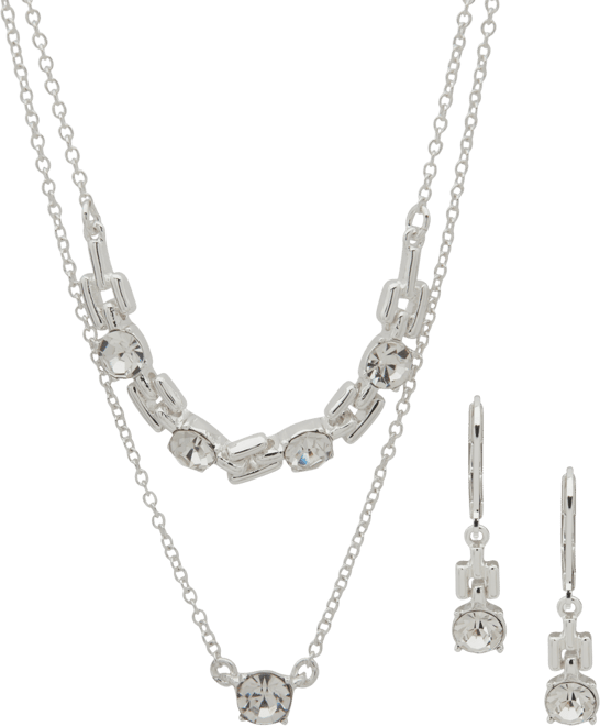Crystal Drop Earrings & Two-Row Necklace, 16" + 3" extender
