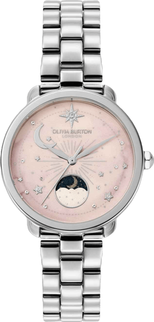 Women's Moonphase Silver Tone Stainless Steel Bracelet Watch, 34mm