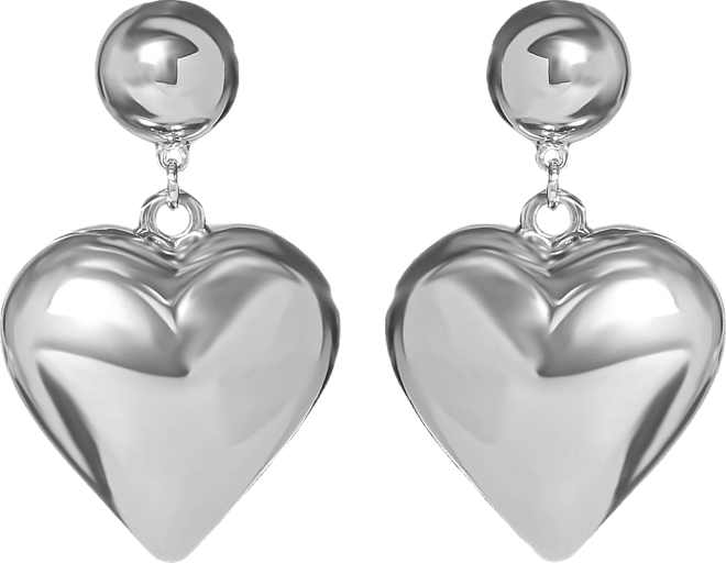Puffy Heart Statement Stud Earrings in Silver-Tone