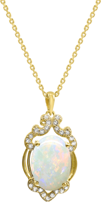 Lab Grown Opal 14x10mm Lab-created White Sapphire 1/3 ct. t.w. Oval Statement Pendant in 14K Gold-Plated Sterling Silver