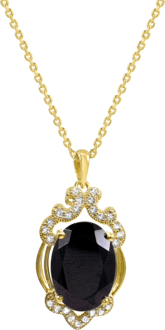 Lab Grown Opal 14x10mm Lab-created White Sapphire 1/3 ct. t.w. Oval Statement Pendant in 14K Gold-Plated Sterling Silver