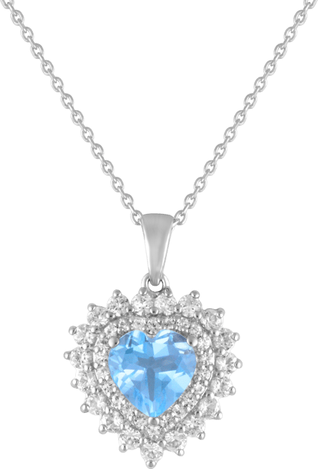Blue Topaz 1-7/8 ct. t.w. Lab-created White Sapphire 1-1/4 ct. t.w. Heart Pendant in Sterling Silver