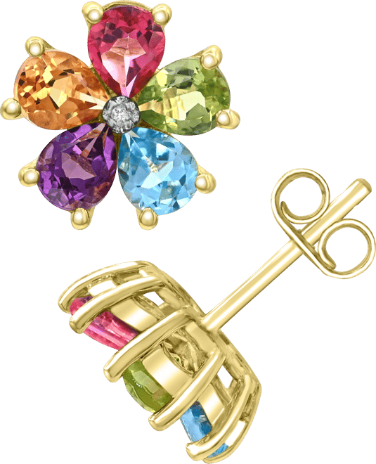 Multi Gemstone: Pink Topaz 5/8 ct. t.w., Peridot 5/8 ct. t.w. ,Blue Topaz 5/8 ct. t. w., Amethyst 5/8 ct. t.w., Citrine 1/2 ct. t.w. and Diamond Accen