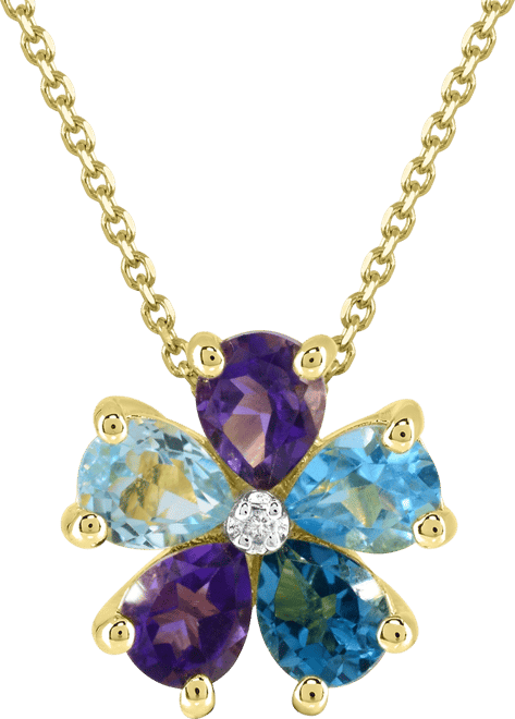 Multi-Gemstone 3-1/4 ct. t.w. with Diamond Accent Flower Statement Pendant in 14K Gold-Plated Sterling Silver