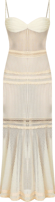 Women's Pallas Beige Lace Trim Crochet Mermaid Maxi Dress