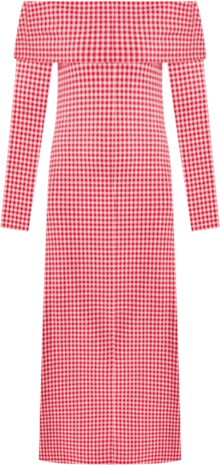 Women's Gingham Off The Shoulder Midi Dress