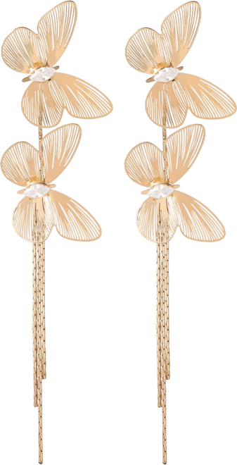Long Butterfly Drop Earrings in Shimmering Gold-Tone