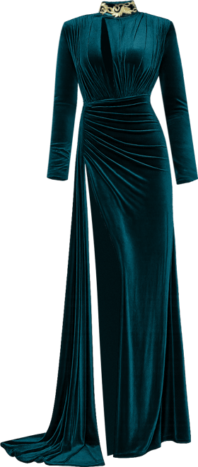 Women Zenaida Emerald Green Cutout High Slit Velvet Gown