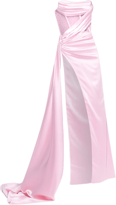 Women's Holly Pink Crystallized Corset High Slit Satin Gown