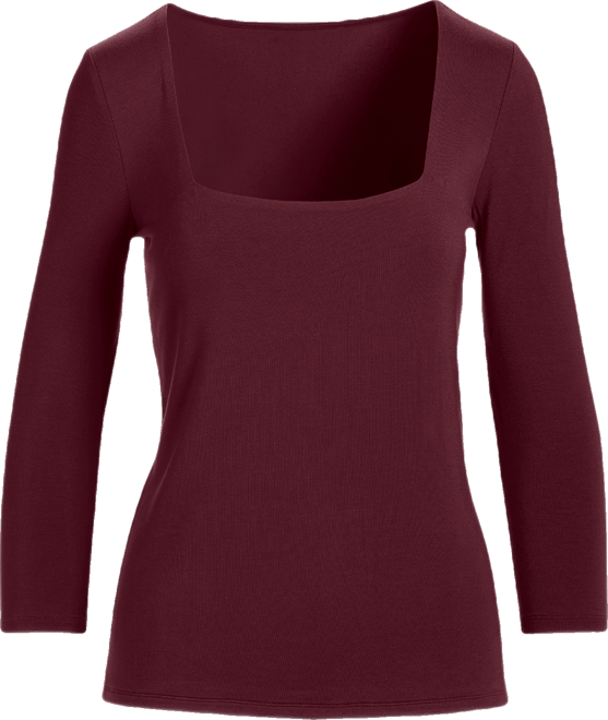 So Effortless Square Neck Three Quarter Sleeve Top Black Cherry