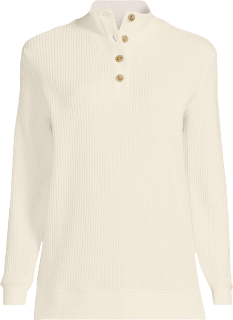 Women's Plus Size Waffle Knit Button Placket Top