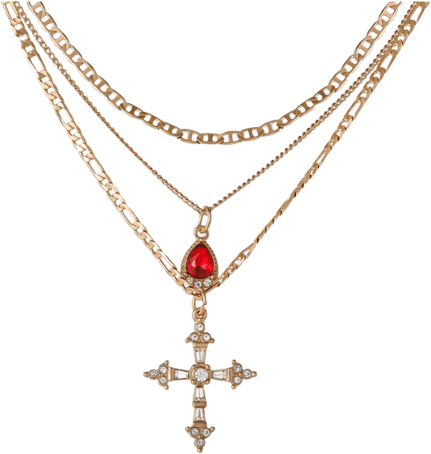 Layered Cross & Gem Necklace