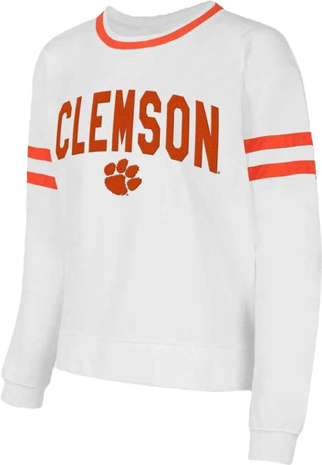 Women's White Clemson Tigers Borough French Terry Arch Over Long Sleeve Top