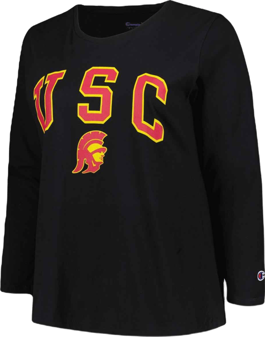 Women's Black Usc Trojans Plus Size Arch Over Logo Scoop Neck Long Sleeve T-Shirt