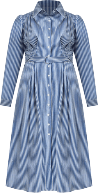 Women's Striped Shirt Midi Dress