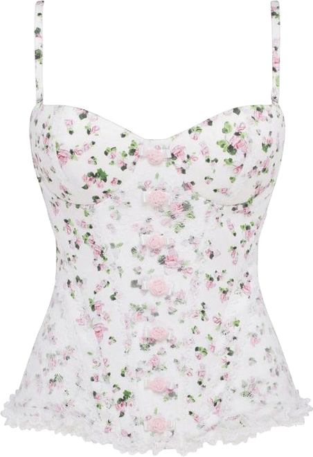 Womens Romantic apple blossom corset with rosebud appliques