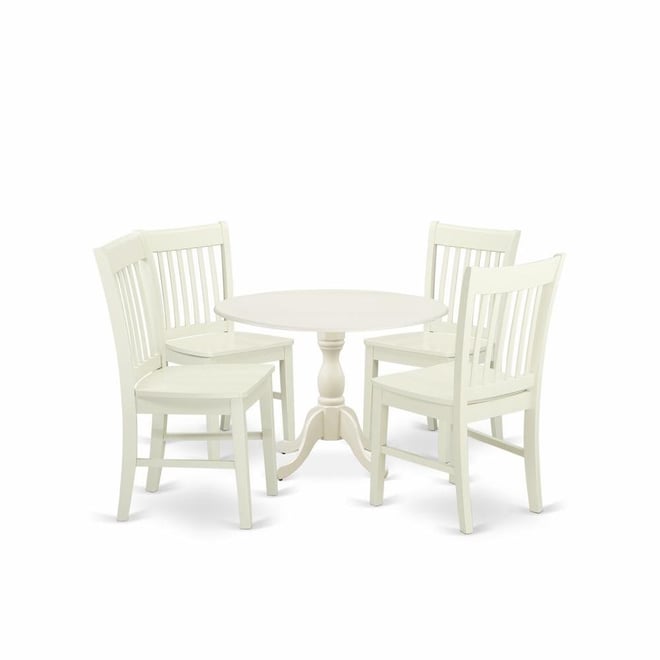 5 Piece Dinette Sets Includes 1 Drop Leaves Modern Kitchen Table and 4 Linen White Mid Century Dining Chairs with Slatted Back