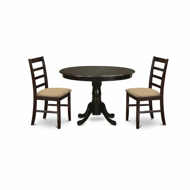 3 Pc Kitchen nook Dining set-round Kitchen Table and 2 slatted back Kitchen Chairs