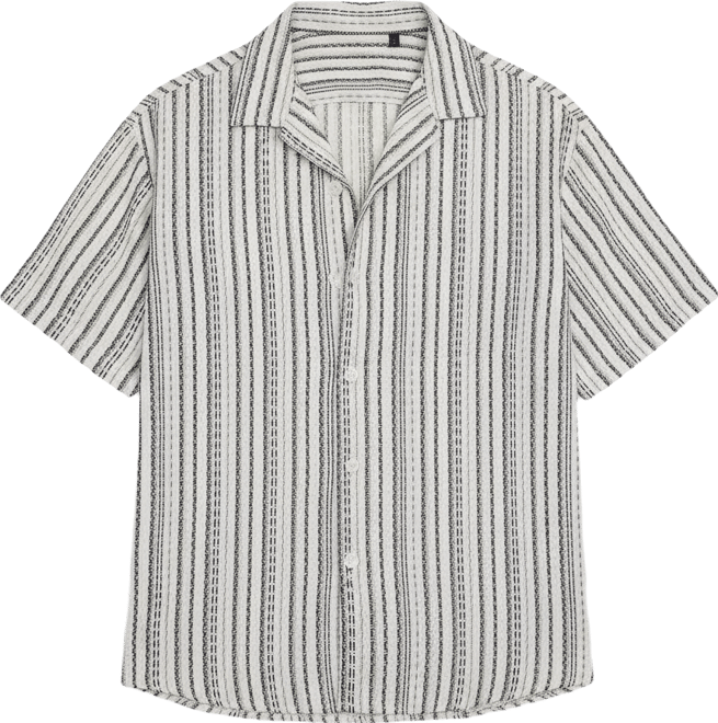 Men's Off-White & Midnight Black Striped-Weave Oversized Shirt