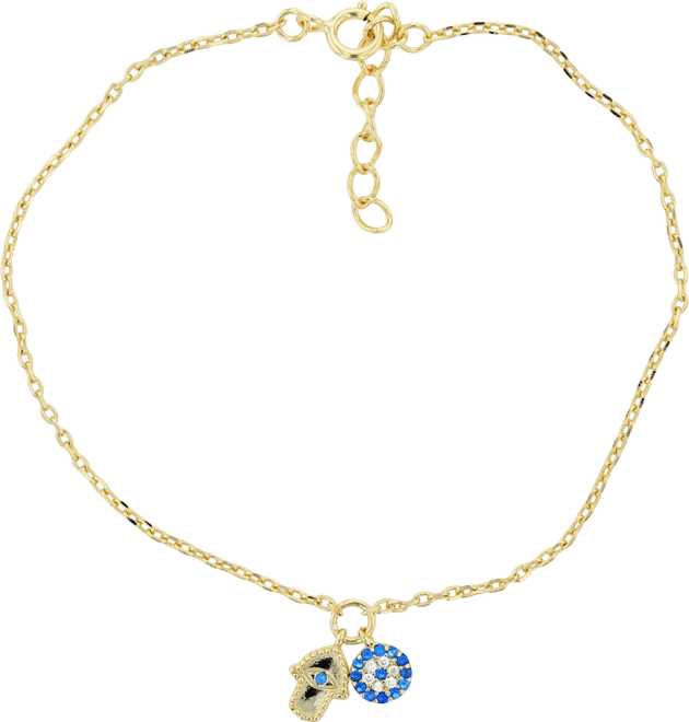 Hamsa and Evil Eye Anklet in 14K Gold Plated or Sterling Silver
